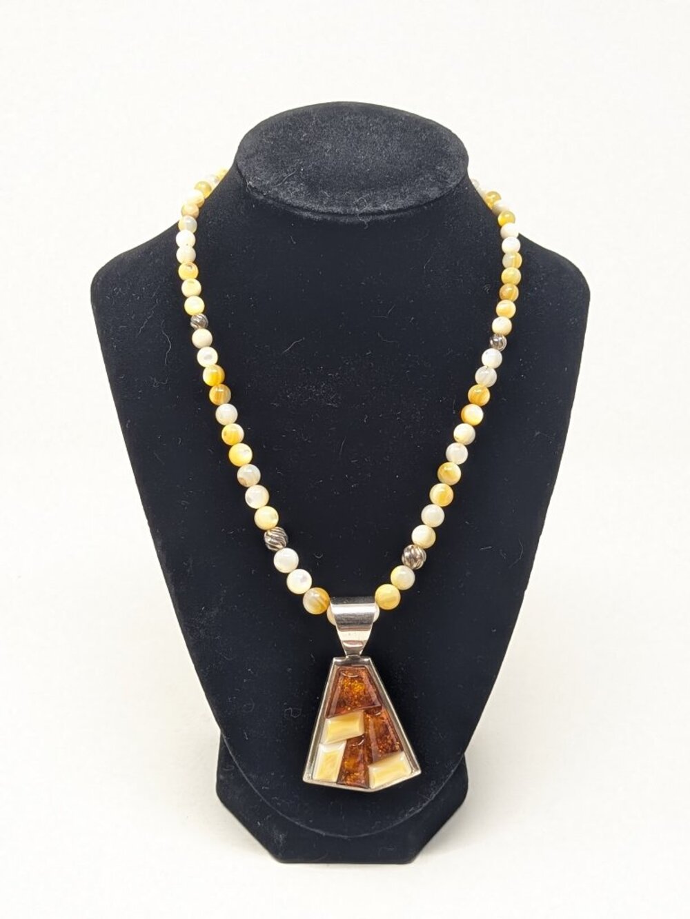 Mine Finds by Jay King Desert Rose Trading Amber Mother of Pearl Necklace